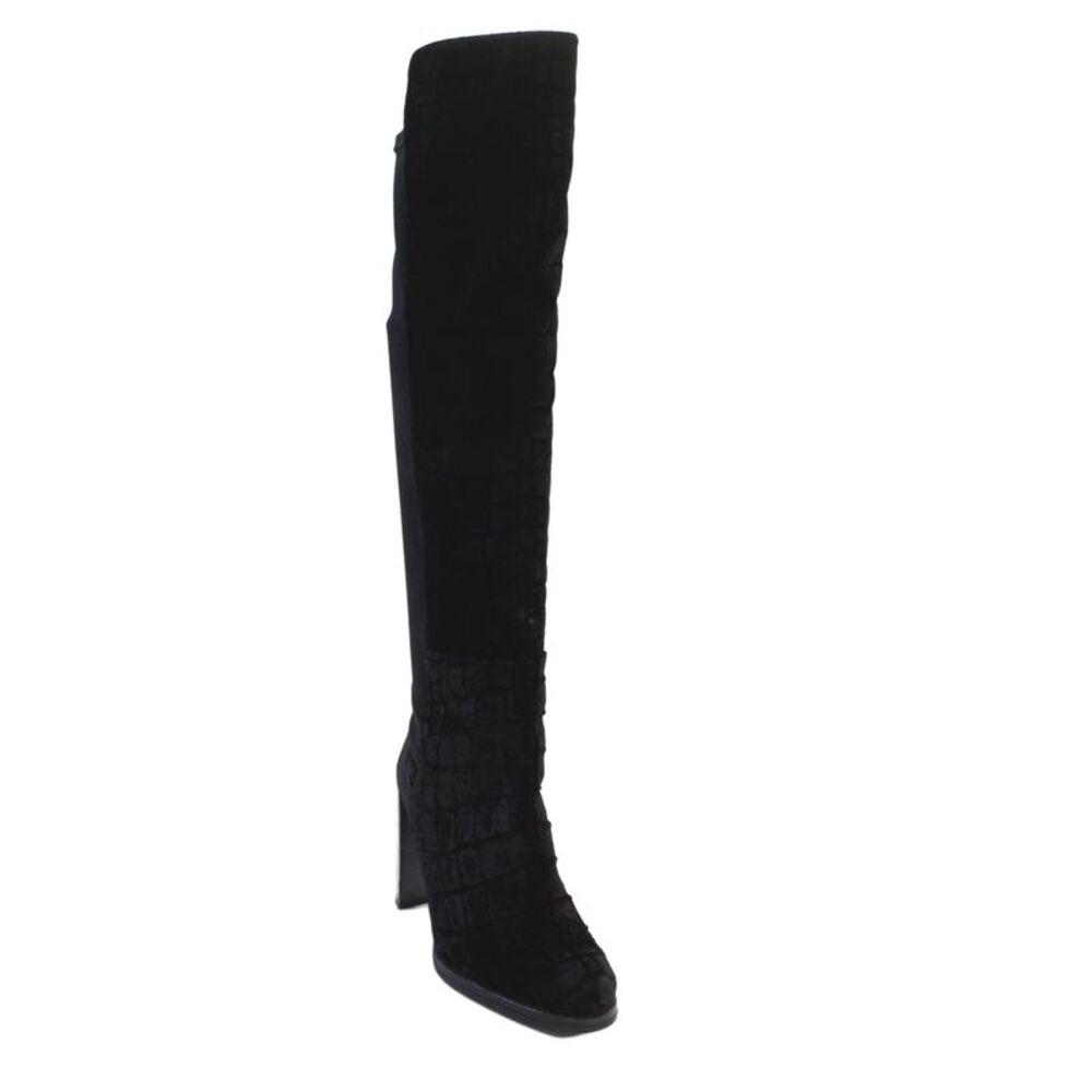 Stuart Weitzman Womens Leather Suede Snakeskin Knee High Boots Black Size 8